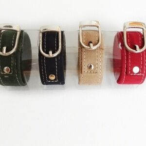 Pier 1 Novelty Suede Red, Blue, Green & Tan Watch Band Napkin Ring Holders